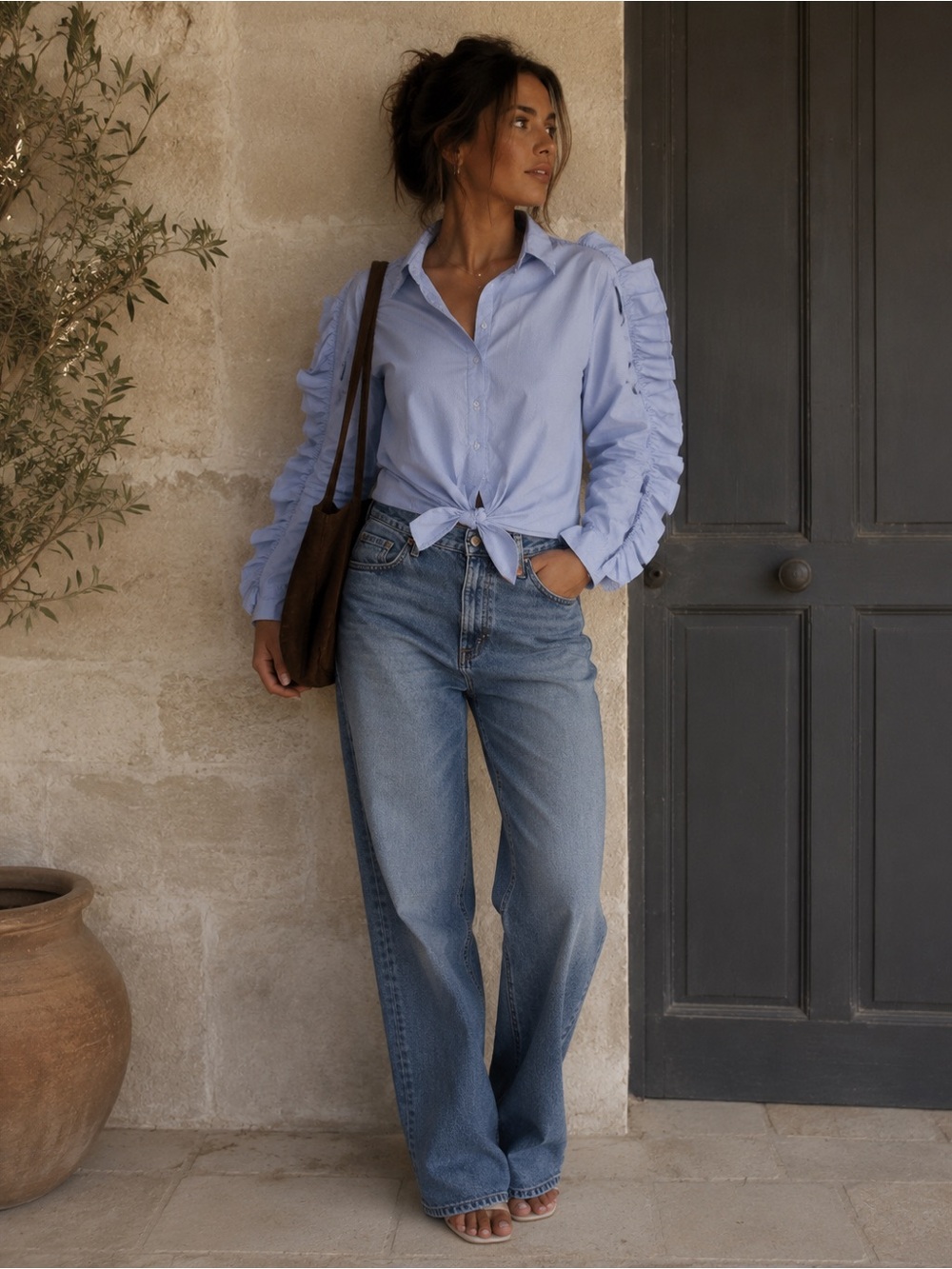 Ruffled Blue Women's Top